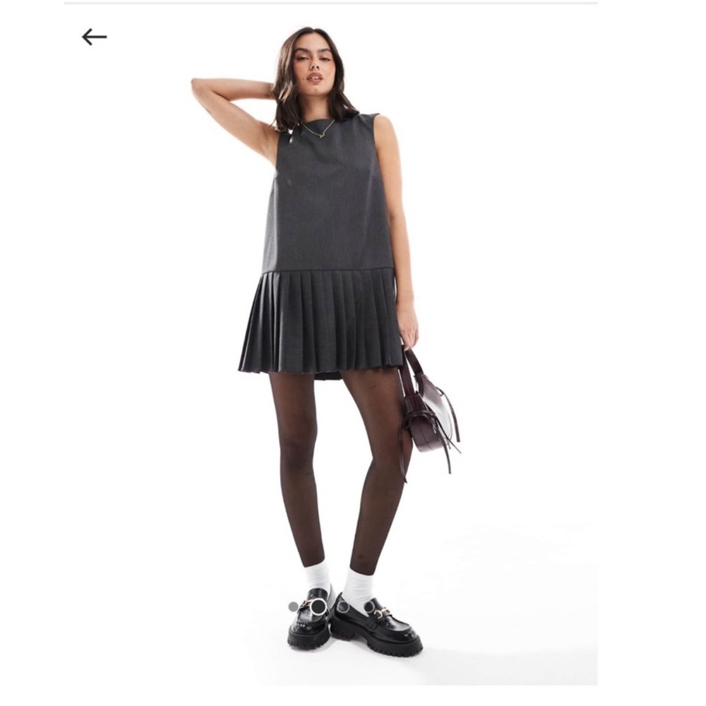 ASOS Grey Drop Waist Pleated Mini Dress | Preppy Schoolgirl Chic